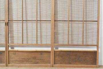アンティーク建具　波千鳥がアクセントの幅狭夏戸4枚セット(引き戸、簾戸、簀戸、葭戸、すど、夏障子)(R-077435)