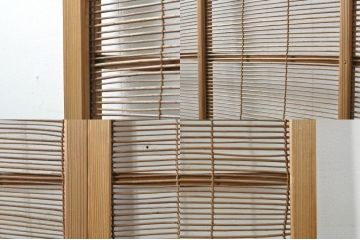 アンティーク建具　波千鳥がアクセントの幅狭夏戸4枚セット(引き戸、簾戸、簀戸、葭戸、すど、夏障子)(R-077435)