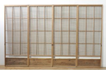 アンティーク建具　波千鳥がアクセントの幅狭夏戸4枚セット(引き戸、簾戸、簀戸、葭戸、すど、夏障子)(R-077435)