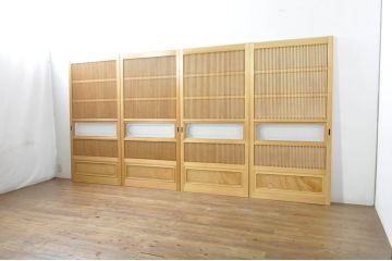 中古　上品な和空間を演出してくれる裏障子付き格子戸4枚セット(建具、引き戸、ガラス帯戸、障子戸)(R-077438)