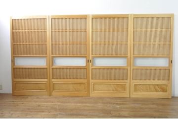 中古　上品な和空間を演出してくれる裏障子付き格子戸4枚セット(建具、引き戸、ガラス帯戸、障子戸)(R-077438)