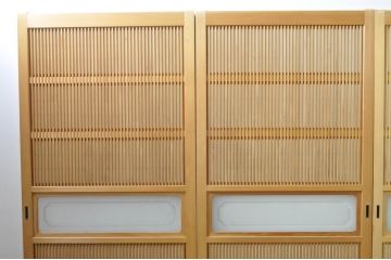 中古　上品な和空間を演出してくれる裏障子付き格子戸4枚セット(建具、引き戸、ガラス帯戸、障子戸)(R-077438)