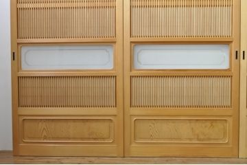 中古　上品な和空間を演出してくれる裏障子付き格子戸4枚セット(建具、引き戸、ガラス帯戸、障子戸)(R-077438)