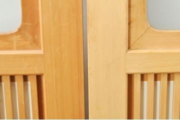 中古　上品な和空間を演出してくれる裏障子付き格子戸4枚セット(建具、引き戸、ガラス帯戸、障子戸)(R-077438)