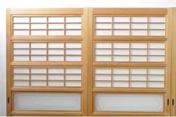 中古　上品な和空間を演出してくれる裏障子付き格子戸4枚セット(建具、引き戸、ガラス帯戸、障子戸)(R-077438)