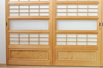 中古　上品な和空間を演出してくれる裏障子付き格子戸4枚セット(建具、引き戸、ガラス帯戸、障子戸)(R-077438)