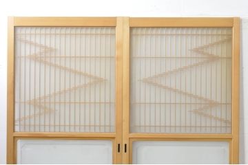中古　和の雰囲気が魅力的な格子入りのガラス戸2枚セット(建具、引き戸、格子戸)(R-077439)
