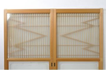 中古　和の雰囲気が魅力的な格子入りのガラス戸2枚セット(建具、引き戸、格子戸)(R-077440)