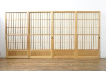 中古　和の空間づくりにおすすめの擦り上げ障子戸4枚セット(建具、擦上障子戸、雪見障子戸、引き戸)(R-077441)