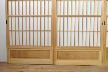 中古　和の空間づくりにおすすめの擦り上げ障子戸4枚セット(建具、擦上障子戸、雪見障子戸、引き戸)(R-077441)
