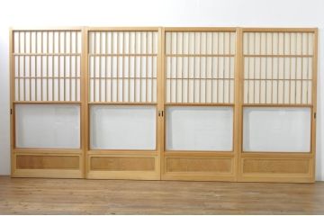 中古　和の空間づくりにおすすめの擦り上げ障子戸4枚セット(建具、擦上障子戸、雪見障子戸、引き戸)(R-077441)
