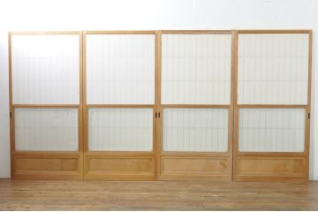 中古　和の空間づくりにおすすめの擦り上げ障子戸4枚セット(建具、擦上障子戸、雪見障子戸、引き戸)(R-077441)