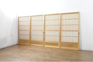 中古　和の空間づくりにおすすめの擦り上げ障子戸4枚セット(建具、擦上障子戸、雪見障子戸、引き戸)(R-077442)