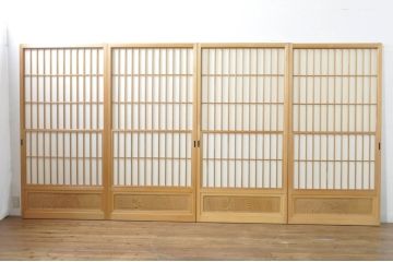 中古　和の空間づくりにおすすめの擦り上げ障子戸4枚セット(建具、擦上障子戸、雪見障子戸、引き戸)(R-077442)