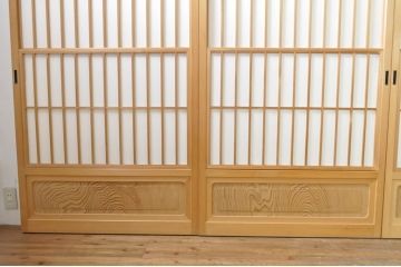 中古　和の空間づくりにおすすめの擦り上げ障子戸4枚セット(建具、擦上障子戸、雪見障子戸、引き戸)(R-077442)
