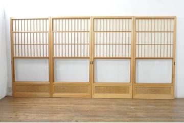 中古　和の空間づくりにおすすめの擦り上げ障子戸4枚セット(建具、擦上障子戸、雪見障子戸、引き戸)(R-077442)