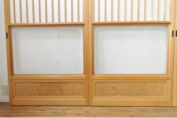 中古　和の空間づくりにおすすめの擦り上げ障子戸4枚セット(建具、擦上障子戸、雪見障子戸、引き戸)(R-077442)
