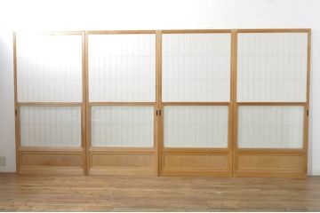 中古　和の空間づくりにおすすめの擦り上げ障子戸4枚セット(建具、擦上障子戸、雪見障子戸、引き戸)(R-077442)