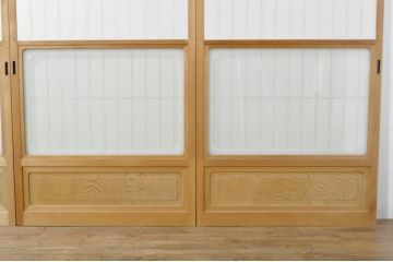 中古　和の空間づくりにおすすめの擦り上げ障子戸4枚セット(建具、擦上障子戸、雪見障子戸、引き戸)(R-077442)