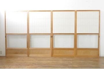 中古　和の空間づくりにおすすめの擦り上げ障子戸4枚セット(建具、擦上障子戸、雪見障子戸、引き戸)(R-077442)