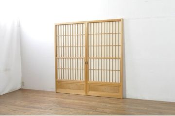 中古　和の空間づくりにおすすめの擦り上げ障子戸2枚セット(建具、擦上障子戸、雪見障子戸、引き戸)(R-077443)