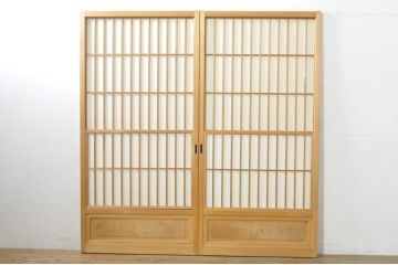 中古　和の空間づくりにおすすめの擦り上げ障子戸2枚セット(建具、擦上障子戸、雪見障子戸、引き戸)(R-077443)