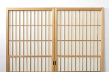 中古　和の空間づくりにおすすめの擦り上げ障子戸2枚セット(建具、擦上障子戸、雪見障子戸、引き戸)(R-077443)