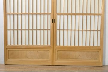 中古　和の空間づくりにおすすめの擦り上げ障子戸2枚セット(建具、擦上障子戸、雪見障子戸、引き戸)(R-077443)