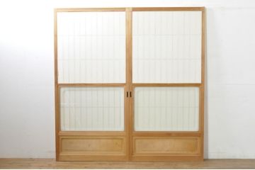 中古　和の空間づくりにおすすめの擦り上げ障子戸2枚セット(建具、擦上障子戸、雪見障子戸、引き戸)(R-077443)