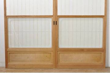 中古　和の空間づくりにおすすめの擦り上げ障子戸2枚セット(建具、擦上障子戸、雪見障子戸、引き戸)(R-077443)