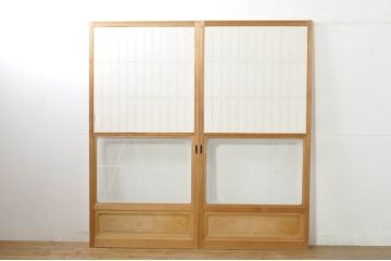 中古　和の空間づくりにおすすめの擦り上げ障子戸2枚セット(建具、擦上障子戸、雪見障子戸、引き戸)(R-077443)