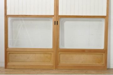 中古　和の空間づくりにおすすめの擦り上げ障子戸2枚セット(建具、擦上障子戸、雪見障子戸、引き戸)(R-077443)