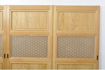 中古　落ち着いた和の空間を演出する組子入りガラス帯戸4枚セット(建具、引き戸、板戸)(R-077444)