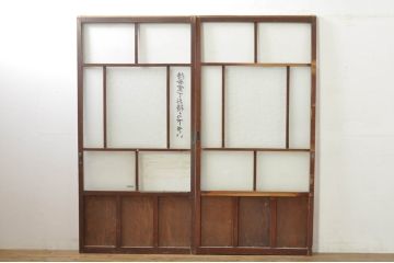 アンティーク建具　大正ロマンな雰囲気を盛り上げるガラス戸2枚セット(引き戸)(R-077445)