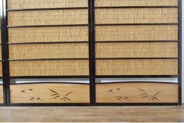 アンティーク建具　漆塗りの枠　透かし彫り入り　涼しげな和の空間を演出する夏戸4枚セット(引き戸、簾戸、簀戸、葭戸、夏障子、御簾戸、すど)(R-077446)