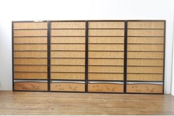 アンティーク建具　漆塗りの枠　透かし彫り入り　涼しげな和の空間を演出する夏戸4枚セット(引き戸、簾戸、簀戸、葭戸、夏障子、御簾戸、すど)(R-077447)