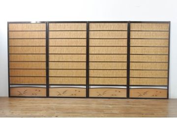 アンティーク建具　漆塗りの枠　透かし彫り入り　涼しげな和の空間を演出する夏戸4枚セット(引き戸、簾戸、簀戸、葭戸、夏障子、御簾戸、すど)(R-077447)