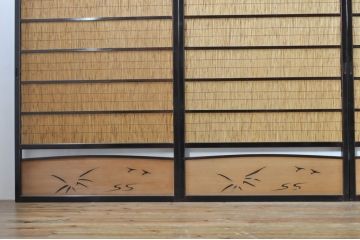 アンティーク建具　漆塗りの枠　透かし彫り入り　涼しげな和の空間を演出する夏戸4枚セット(引き戸、簾戸、簀戸、葭戸、夏障子、御簾戸、すど)(R-077447)