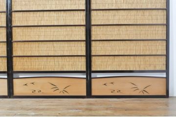 アンティーク建具　漆塗りの枠　透かし彫り入り　涼しげな和の空間を演出する夏戸4枚セット(引き戸、簾戸、簀戸、葭戸、夏障子、御簾戸、すど)(R-077447)