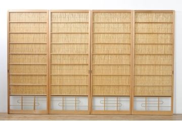 ビンテージ建具　つづれガラス　涼しげな和の空間を演出する幅狭夏戸4枚セット(引き戸、簾戸、簀戸、葭戸、すど、夏障子、ヴィンテージ)(R-077448)