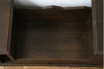 和製アンティーク　大正ロマン　ナラ材　象嵌入りで引き出し付きのお洒落な本立て(本棚、ブックシェルフ、花台、飾り台)(R-077460)