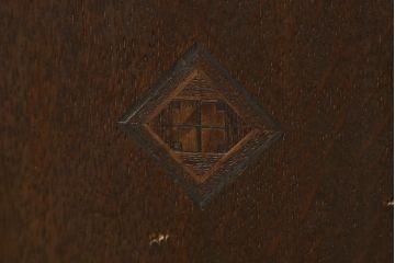 和製アンティーク　大正ロマン　ナラ材　象嵌入りで引き出し付きのお洒落な本立て(本棚、ブックシェルフ、花台、飾り台)(R-077460)