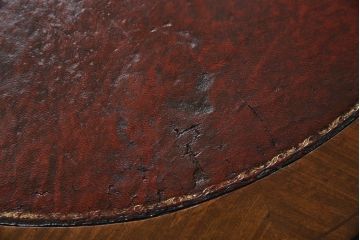 イギリスアンティーク　マホガニー材　パーケットリー(象嵌細工)　丸みを帯びた柔らかなフォルムが魅力的なキドニーデスク(両袖机、ニーホールデスク、コンソールテーブル、ワークデスク、在宅用、在宅ワーク用、英国)(R-077465)