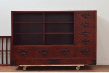 中古　美品　岩谷堂箪笥　力強い木目が魅力のサイドボード(サイドキャビネット、引き出し、収納棚、戸棚、飾り棚)(R-077469)