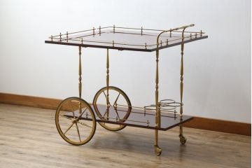 中古　イタリア高級家具　アルド・トゥーラ(ALDO TURA)　シックで艶のある色合いが目を惹くキッチンワゴン(トロリーワゴン、トローリー、ワゴンテーブル、エクステンションテーブル)(R-077473)