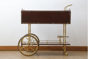 中古　イタリア高級家具　アルド・トゥーラ(ALDO TURA)　シックで艶のある色合いが目を惹くキッチンワゴン(トロリーワゴン、トローリー、ワゴンテーブル、エクステンションテーブル)(R-077473)