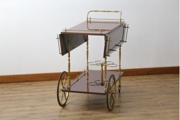 中古　イタリア高級家具　アルド・トゥーラ(ALDO TURA)　シックで艶のある色合いが目を惹くキッチンワゴン(トロリーワゴン、トローリー、ワゴンテーブル、エクステンションテーブル)(R-077473)