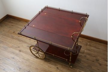 中古　イタリア高級家具　アルド・トゥーラ(ALDO TURA)　シックで艶のある色合いが目を惹くキッチンワゴン(トロリーワゴン、トローリー、ワゴンテーブル、エクステンションテーブル)(R-077473)