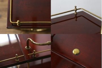 中古　イタリア高級家具　アルド・トゥーラ(ALDO TURA)　シックで艶のある色合いが目を惹くキッチンワゴン(トロリーワゴン、トローリー、ワゴンテーブル、エクステンションテーブル)(R-077473)