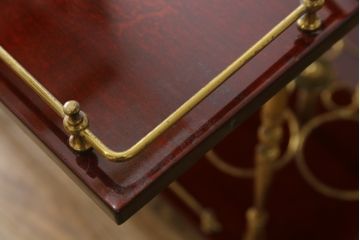中古　イタリア高級家具　アルド・トゥーラ(ALDO TURA)　シックで艶のある色合いが目を惹くキッチンワゴン(トロリーワゴン、トローリー、ワゴンテーブル、エクステンションテーブル)(R-077473)